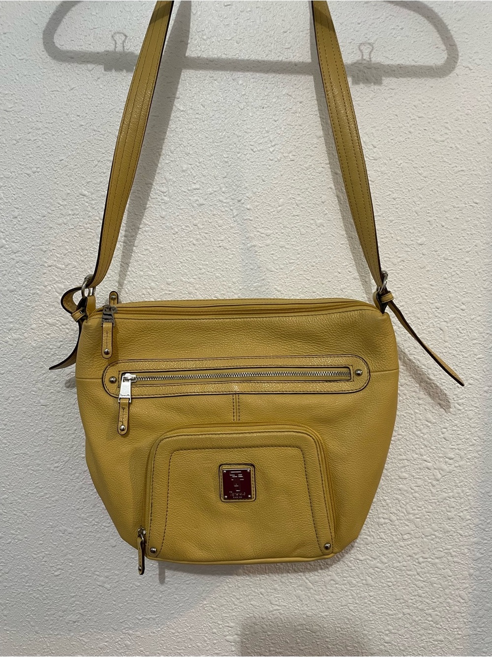 Tignanello Mustard Yellow Genuine Leather Crossbody Sling Bag